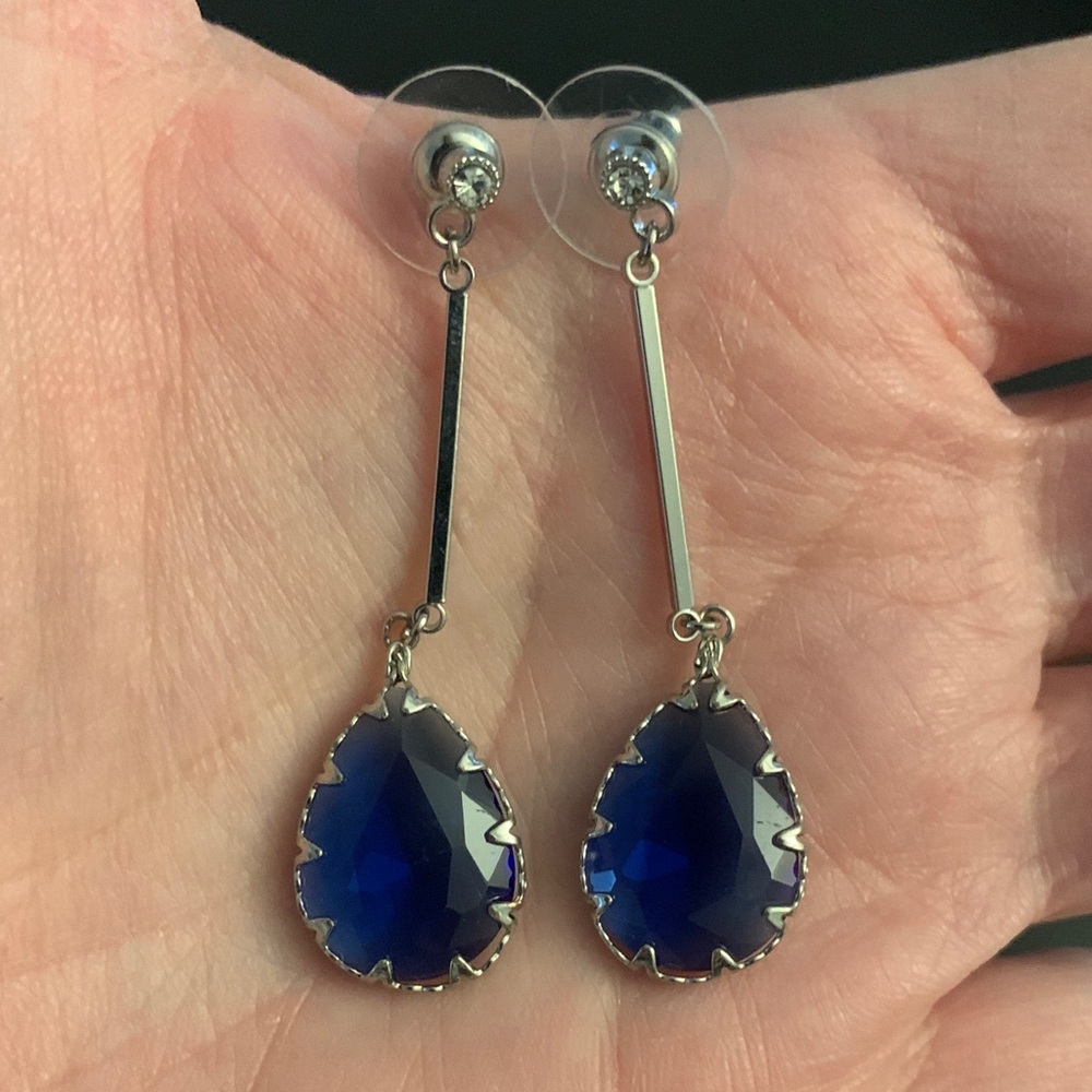 Elegant Blue Drop Earrings, Costume Jewelry